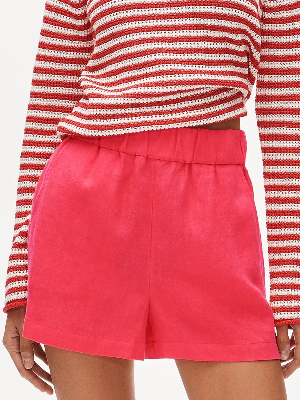 J Crew 100% linen Tropez short L pink pull on shorts pockets timeless old money